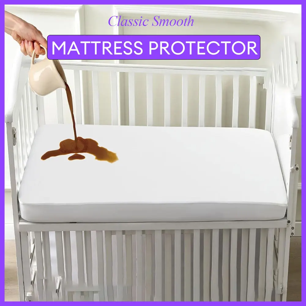 1pc Crib Mattress Protector Smooth Waterproof Mattress Cover Washable Anti Mites Bed Cover