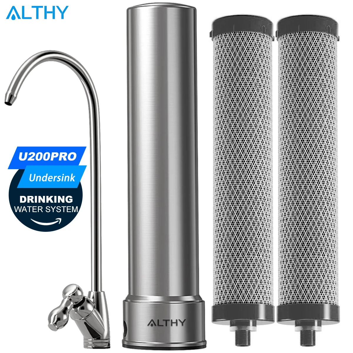 ALTHY U200PRO Kitchen Under Sink Drinking Water Filter Purifier 5 in 1, Stainless Steel Filtration System With Faucet
